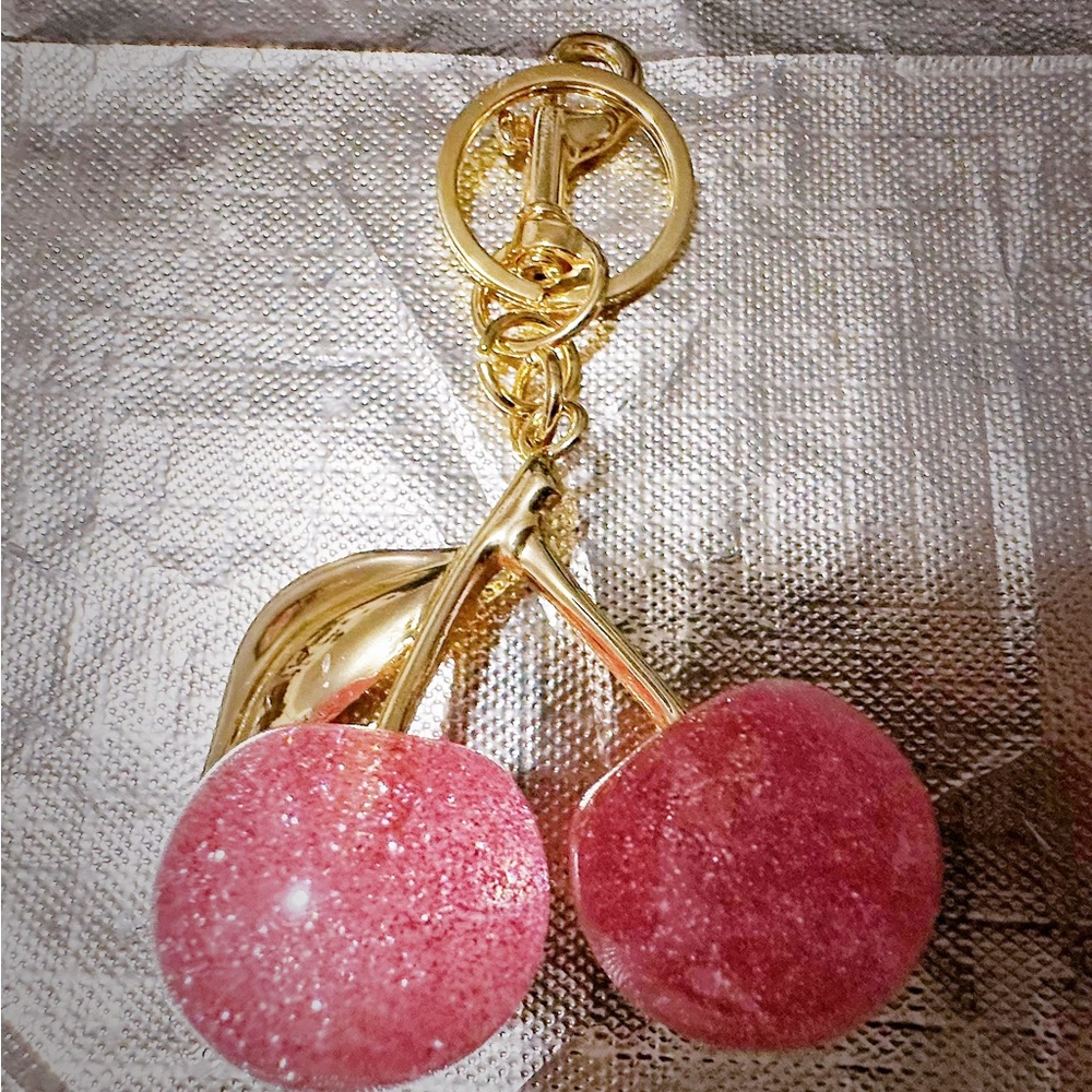 Pink Cherry Keychain with Gold Accents - Picture 3 of 6